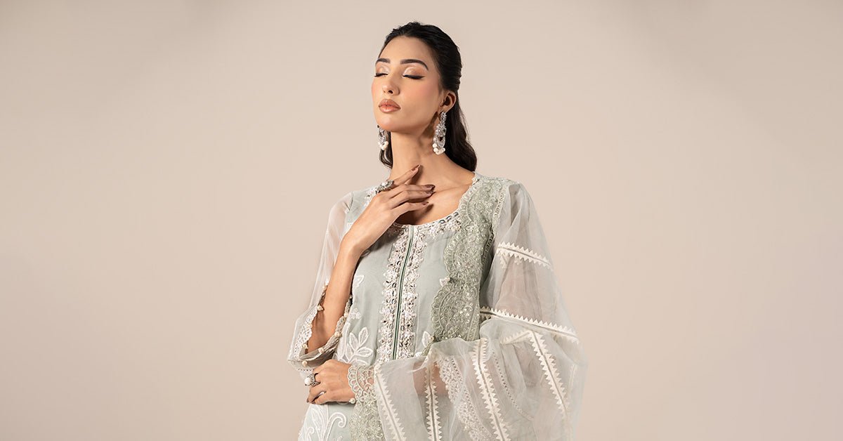 Maria B | RTW | 3 Piece Embroidered Chiffon Suit-Brand:Maria B-Type:Luxury Formals-Blue - House of Maryam- Buy in UK, USA