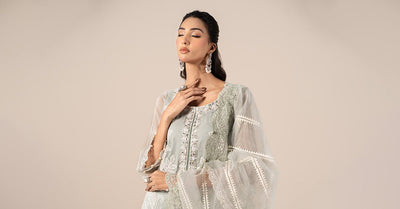 Maria B | RTW | 3 Piece Embroidered Chiffon Suit-Brand:Maria B-Type:Luxury Formals-Blue - House of Maryam- Buy in UK, USA
