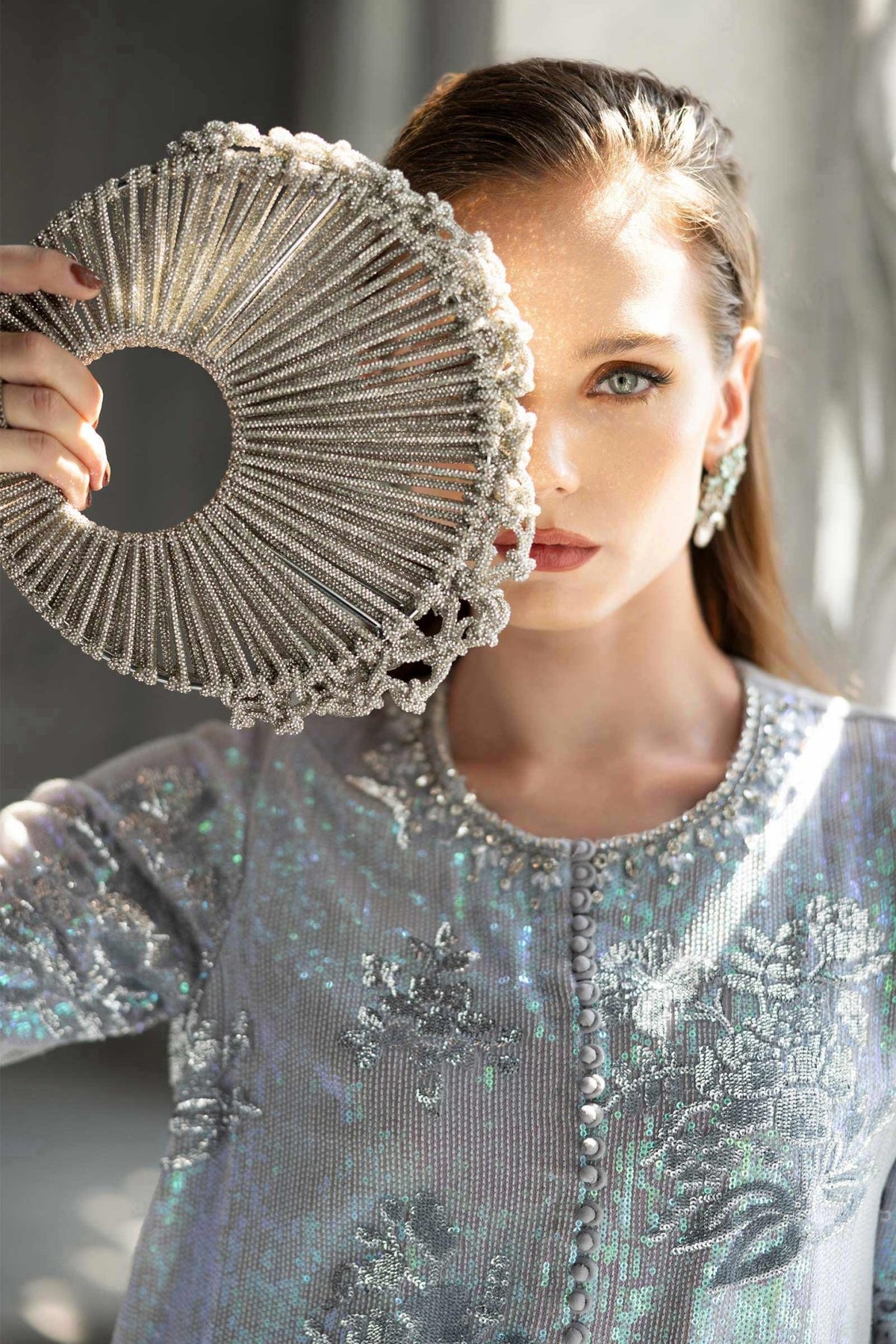 Maria B | RTW | 3 Piece Embroidered Chiffon Suit-Brand:Maria B-Type:Luxury Formals-Blue - House of Maryam- Buy in UK, USA