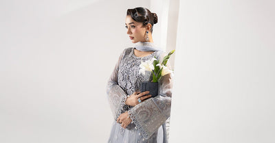 Maria B | RTW | 3 Piece Embroidered Chiffon Suit-Brand:Maria B-Type:Luxury Formals-Blue - House of Maryam- Buy in UK, USA