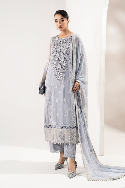 Maria B | RTW | 3 Piece Embroidered Chiffon Suit-Brand:Maria B-Type:Luxury Formals-Blue - House of Maryam- Buy in UK, USA