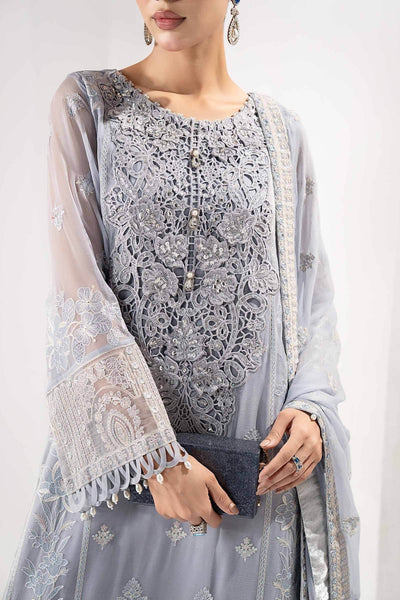 Maria B | RTW | 3 Piece Embroidered Chiffon Suit-Brand:Maria B-Type:Luxury Formals-Blue - House of Maryam- Buy in UK, USA