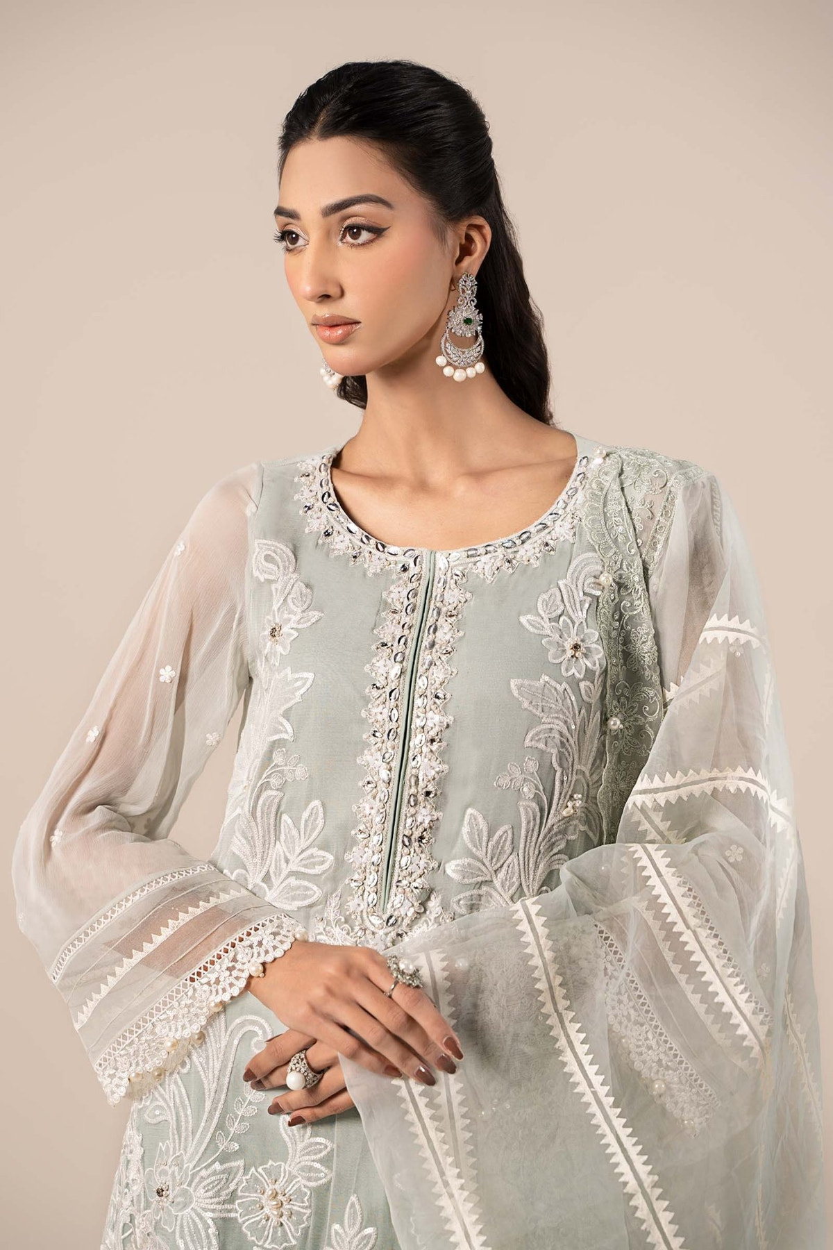 Maria B | RTW | 3 Piece Embroidered Chiffon Suit-Brand:Maria B-Type:Luxury Formals-Blue - House of Maryam- Buy in UK, USA