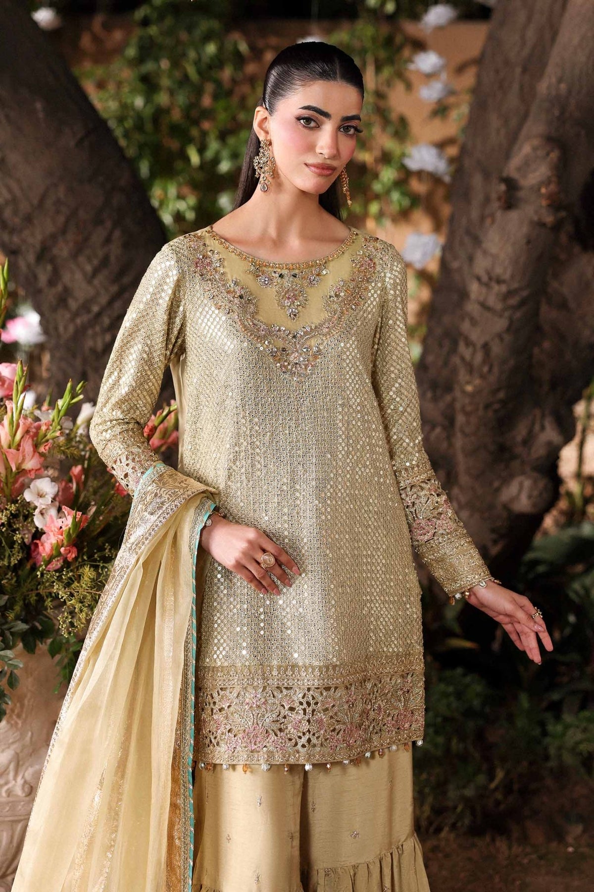 Maria B | RTW | 3 Piece Embroidered Chiffon Suit-Brand:Maria B-Type:Luxury Formals-Green - House of Maryam- Buy in UK, USA
