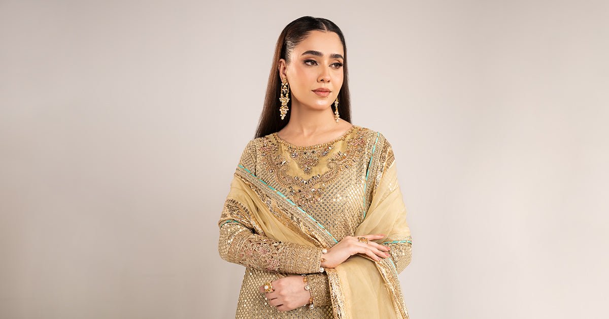 Maria B | RTW | 3 Piece Embroidered Chiffon Suit-Brand:Maria B-Type:Luxury Formals-Green - House of Maryam- Buy in UK, USA