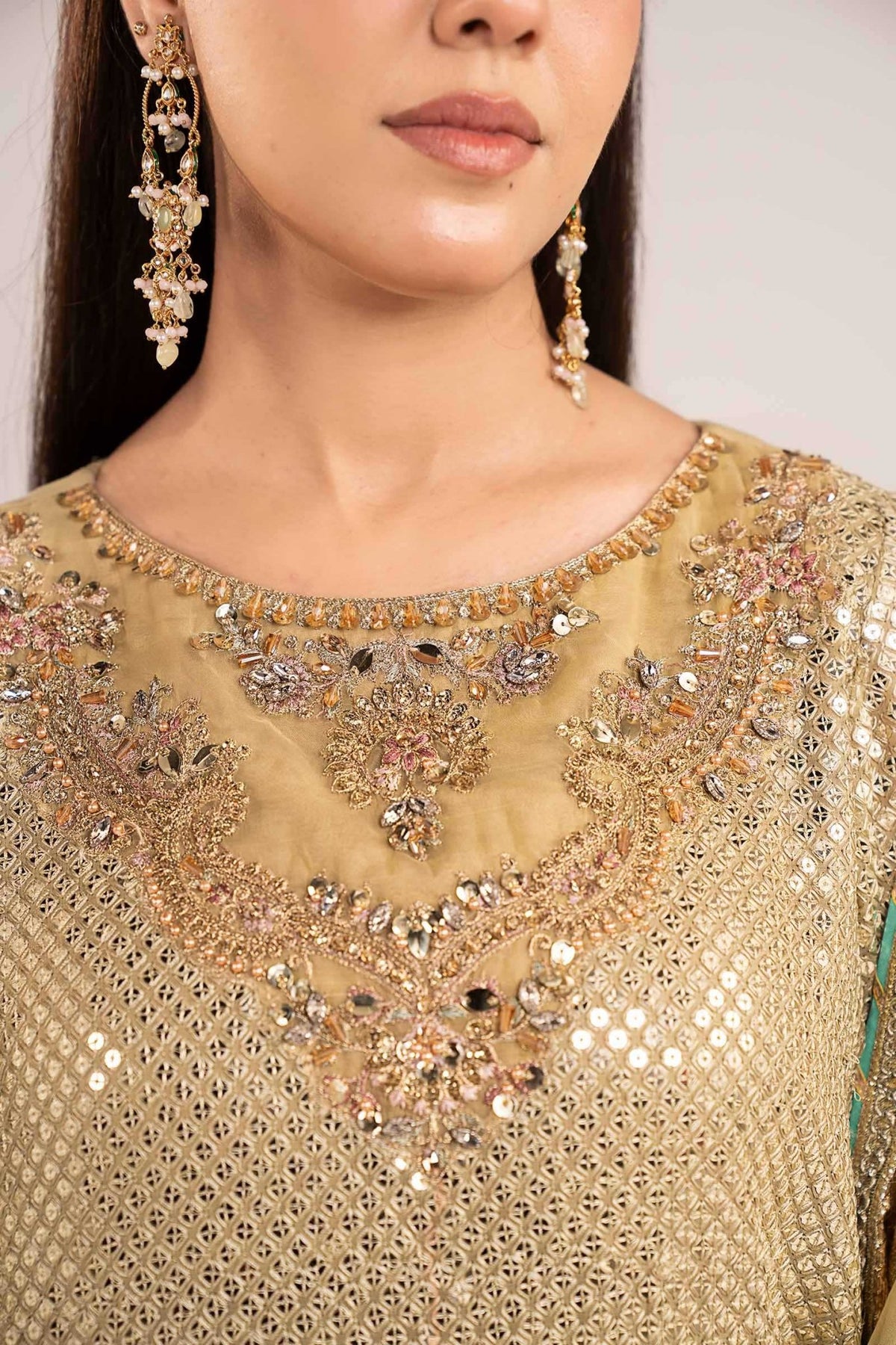 Maria B | RTW | 3 Piece Embroidered Chiffon Suit-Brand:Maria B-Type:Luxury Formals-Green - House of Maryam- Buy in UK, USA