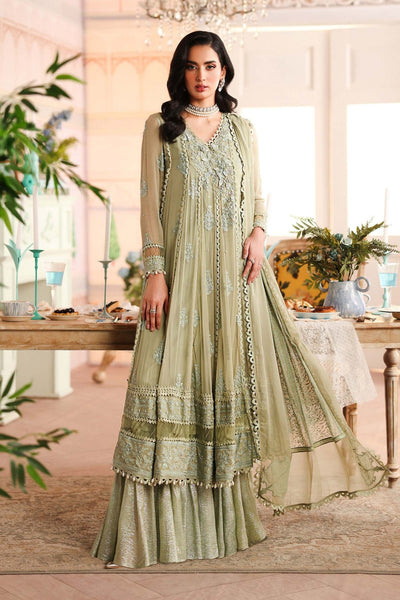 Maria B | RTW | 3 Piece Embroidered Chiffon Suit-Brand:Maria B-Type:Luxury Formals-Green - House of Maryam- Buy in UK, USA