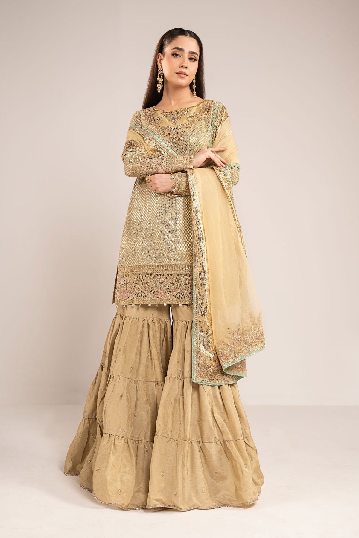 Maria B | RTW | 3 Piece Embroidered Chiffon Suit-Brand:Maria B-Type:Luxury Formals-Green - House of Maryam- Buy in UK, USA