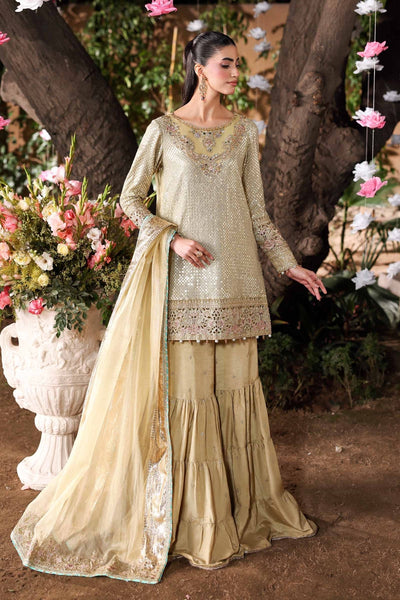Maria B | RTW | 3 Piece Embroidered Chiffon Suit-Brand:Maria B-Type:Luxury Formals-Green - House of Maryam- Buy in UK, USA