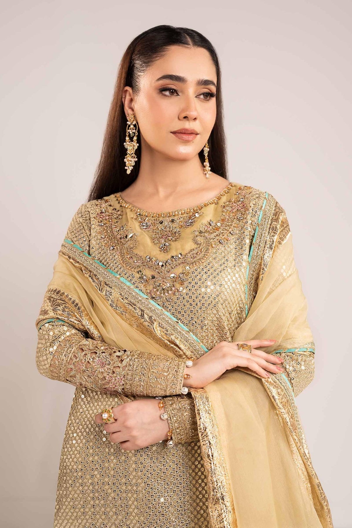 Maria B | RTW | 3 Piece Embroidered Chiffon Suit-Brand:Maria B-Type:Luxury Formals-Green - House of Maryam- Buy in UK, USA
