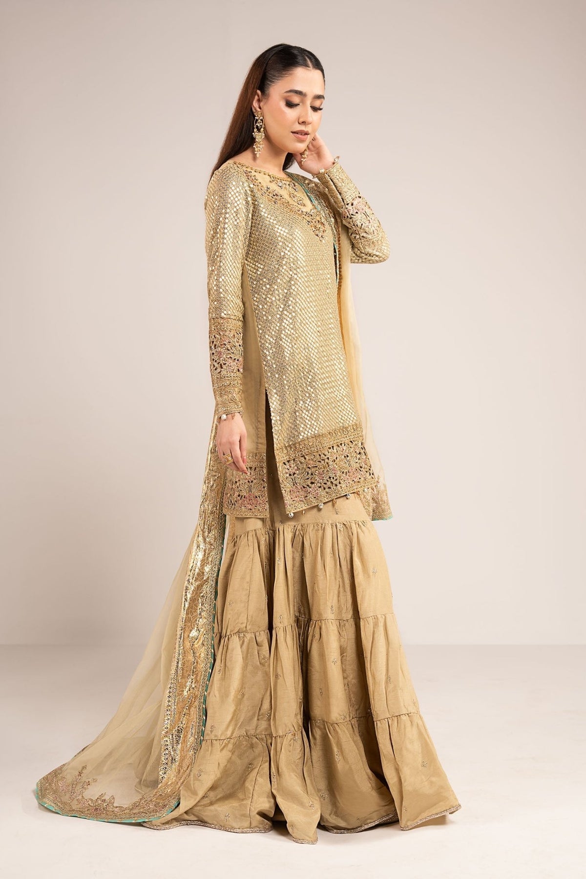 Maria B | RTW | 3 Piece Embroidered Chiffon Suit-Brand:Maria B-Type:Luxury Formals-Green - House of Maryam- Buy in UK, USA