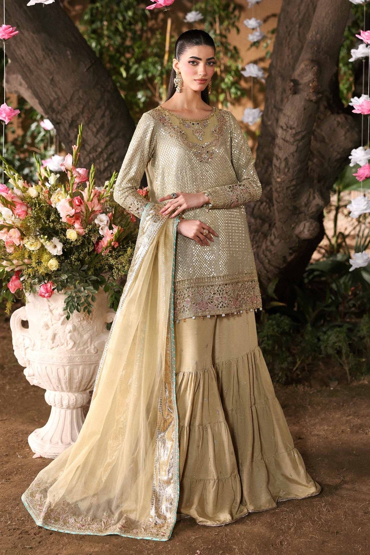 Maria B | RTW | 3 Piece Embroidered Chiffon Suit-Brand:Maria B-Type:Luxury Formals-Green - House of Maryam- Buy in UK, USA