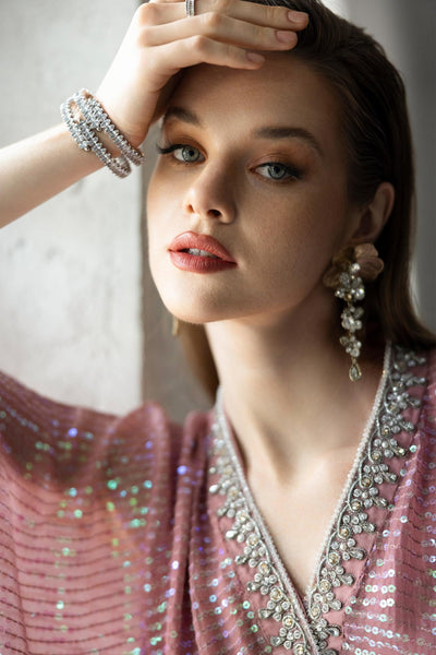 Maria B | RTW | 3 Piece Embroidered Chiffon Suit-Brand:Maria B-Type:Luxury Formals-Pink - House of Maryam- Buy in UK, USA