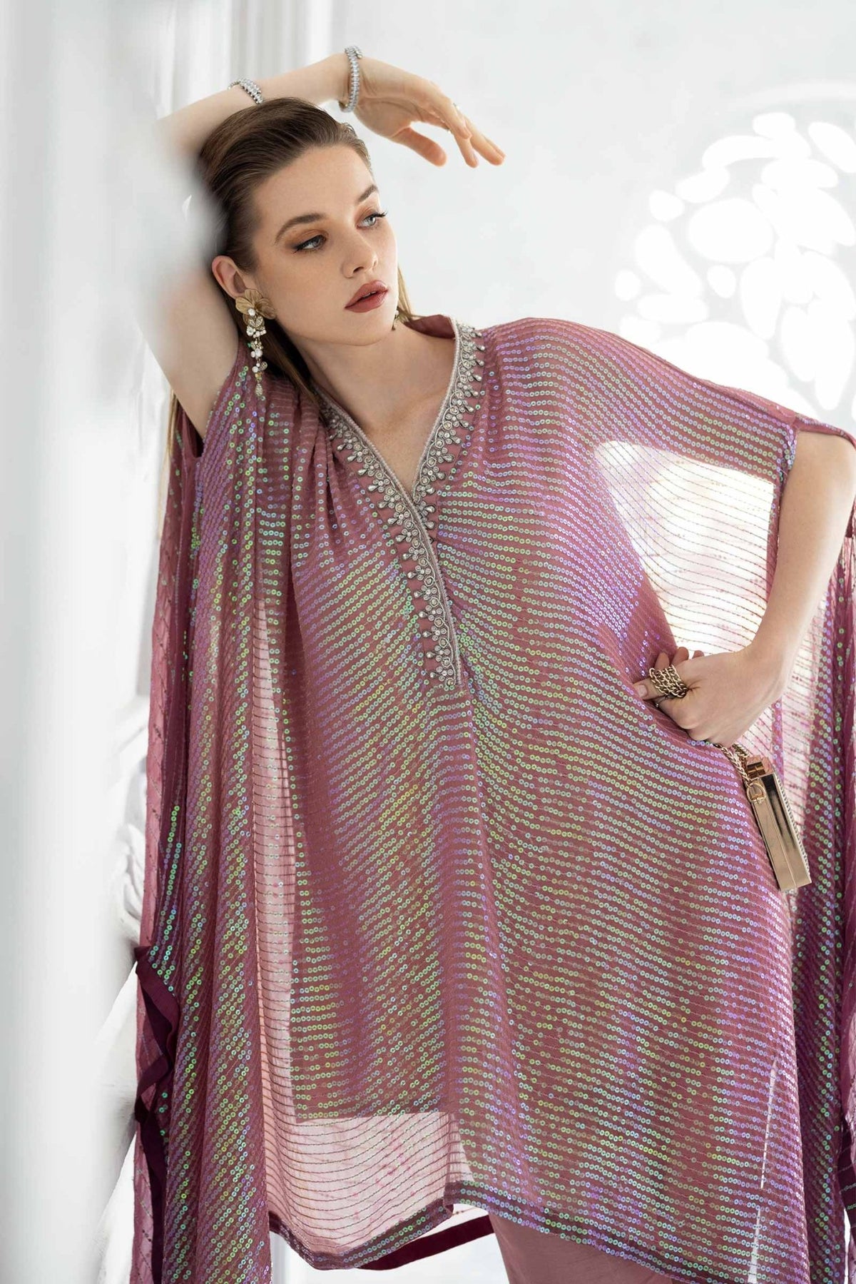 Maria B | RTW | 3 Piece Embroidered Chiffon Suit-Brand:Maria B-Type:Luxury Formals-Pink - House of Maryam- Buy in UK, USA