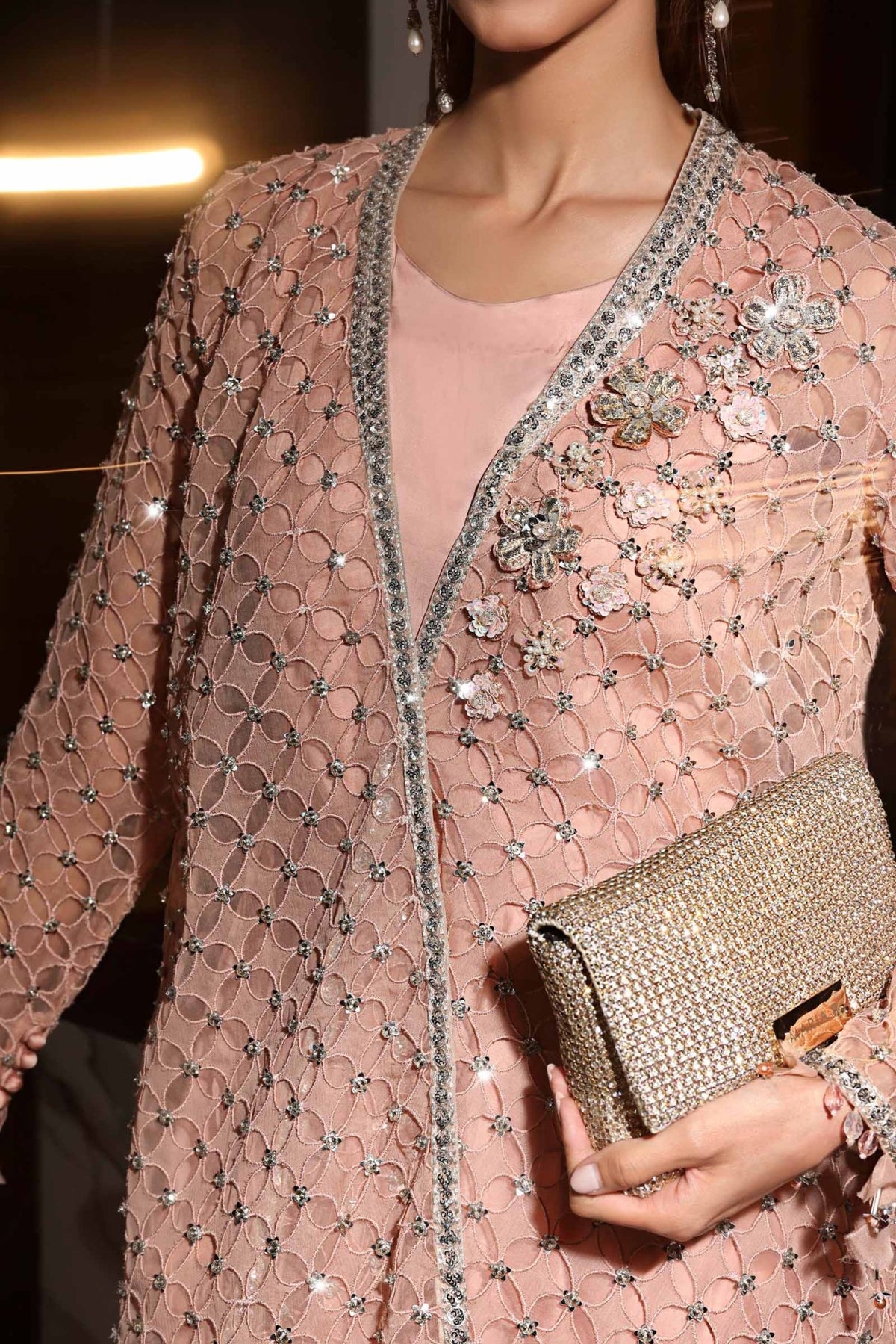 Maria B | RTW | 3 Piece Embroidered Chiffon Suit-Brand:Maria B-Type:Luxury Formals-Pink - House of Maryam- Buy in UK, USA