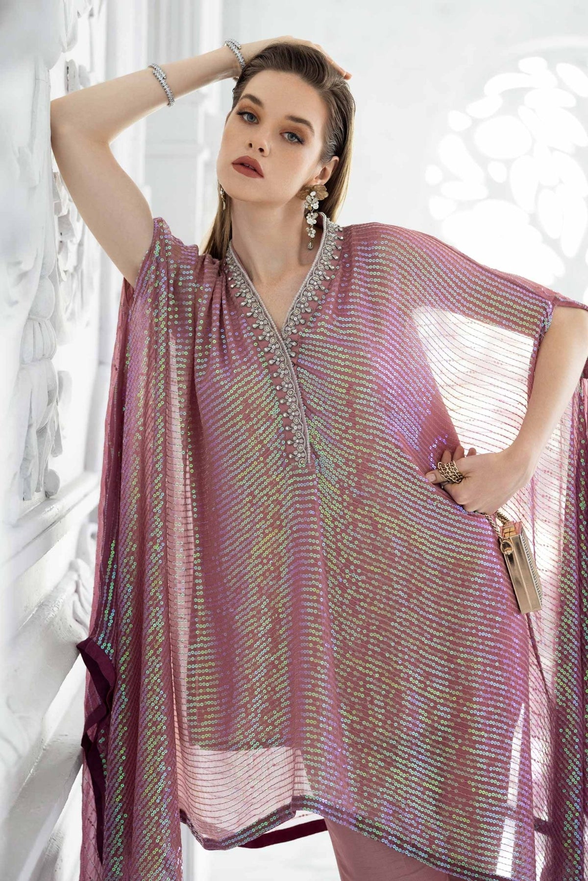 Maria B | RTW | 3 Piece Embroidered Chiffon Suit-Brand:Maria B-Type:Luxury Formals-Pink - House of Maryam- Buy in UK, USA