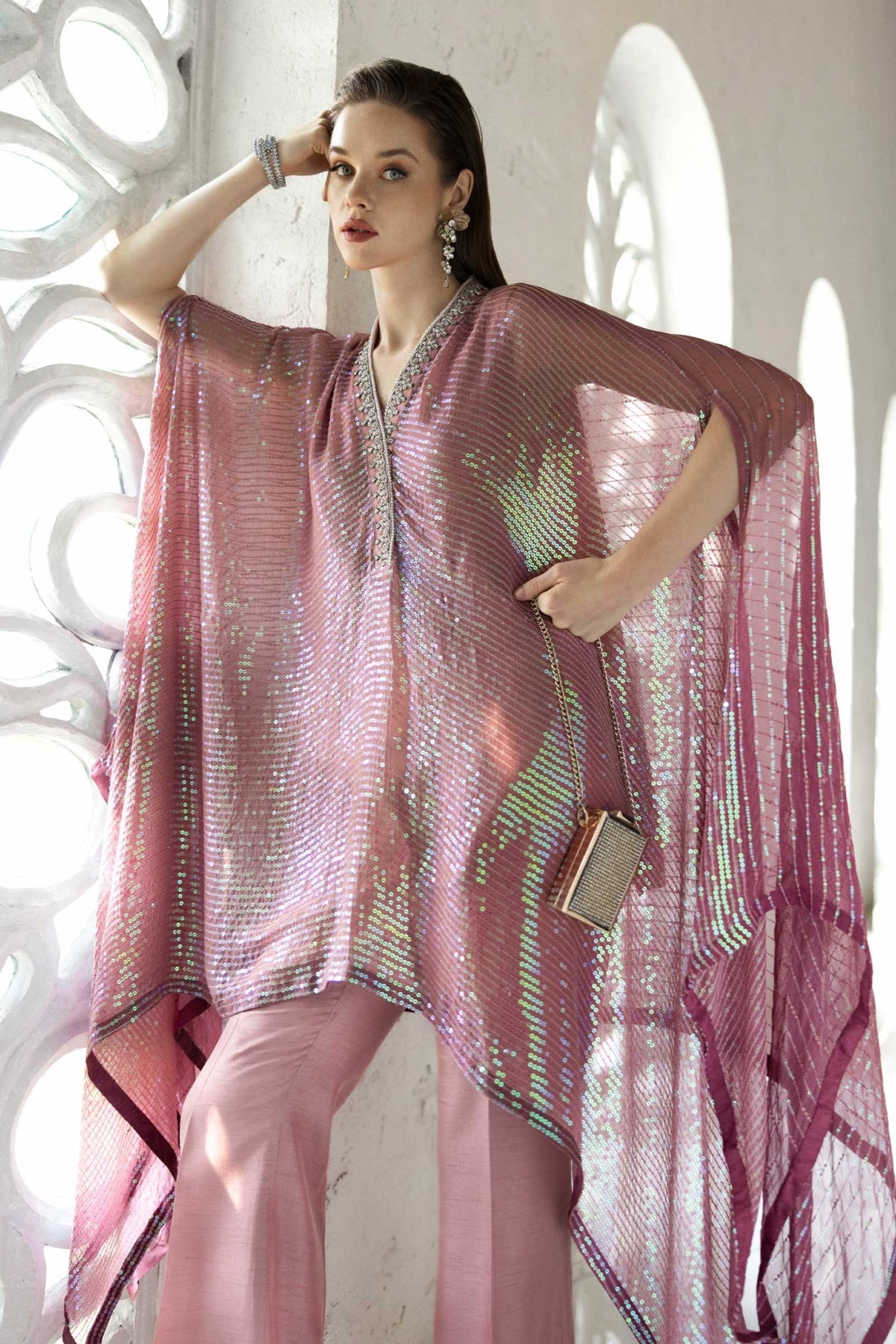 Maria B | RTW | 3 Piece Embroidered Chiffon Suit-Brand:Maria B-Type:Luxury Formals-Pink - House of Maryam- Buy in UK, USA