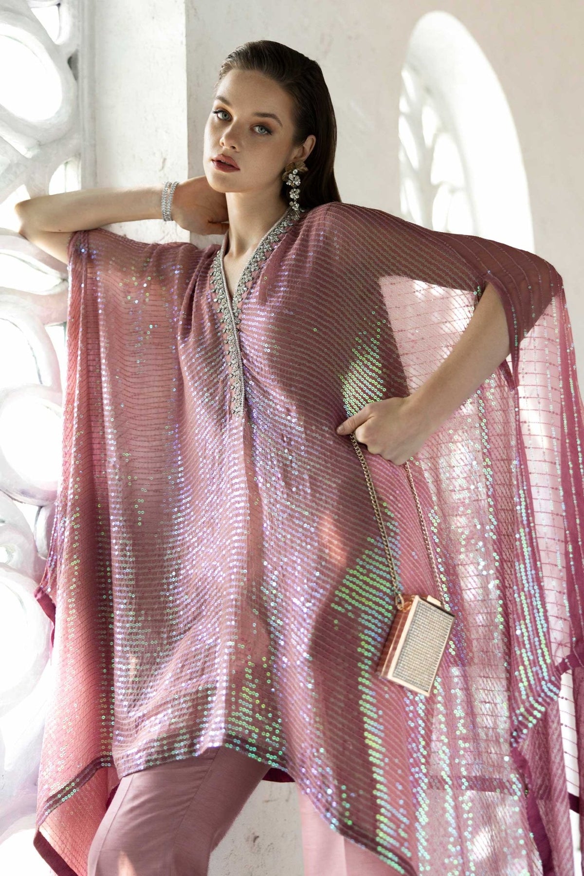 Maria B | RTW | 3 Piece Embroidered Chiffon Suit-Brand:Maria B-Type:Luxury Formals-Pink - House of Maryam- Buy in UK, USA