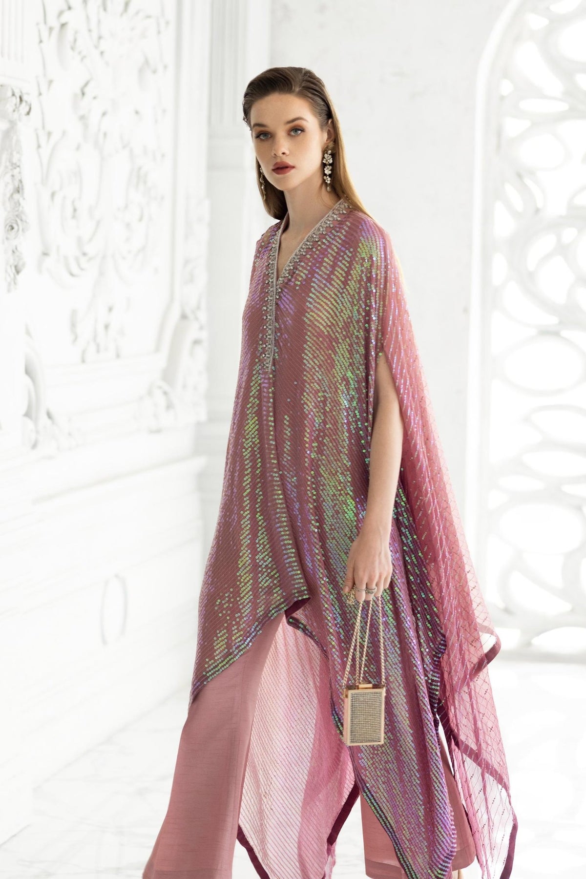 Maria B | RTW | 3 Piece Embroidered Chiffon Suit-Brand:Maria B-Type:Luxury Formals-Pink - House of Maryam- Buy in UK, USA