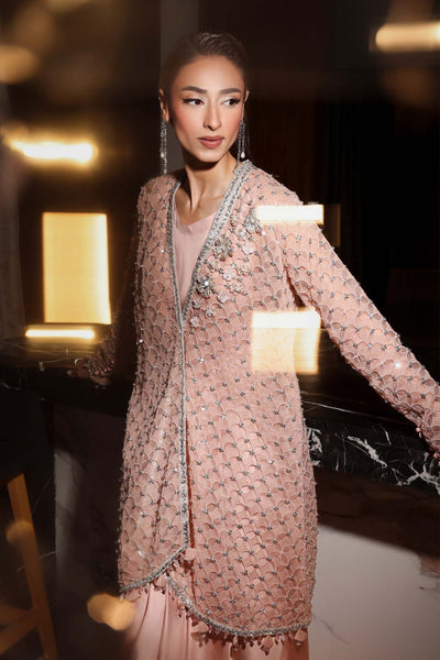 Maria B | RTW | 3 Piece Embroidered Chiffon Suit-Brand:Maria B-Type:Luxury Formals-Pink - House of Maryam- Buy in UK, USA