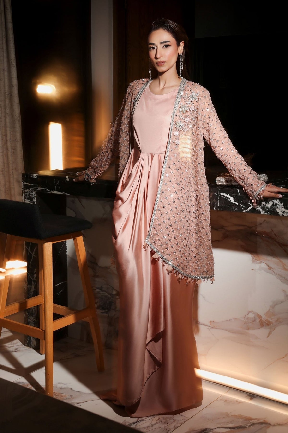 Maria B | RTW | 3 Piece Embroidered Chiffon Suit-Brand:Maria B-Type:Luxury Formals-Pink - House of Maryam- Buy in UK, USA