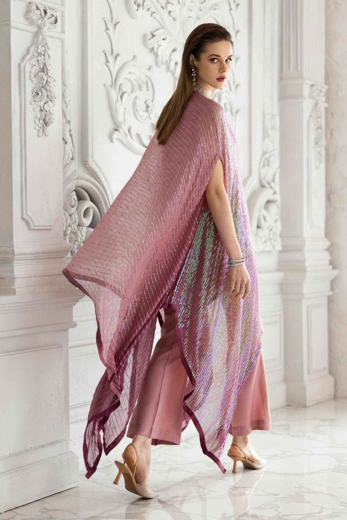Maria B | RTW | 3 Piece Embroidered Chiffon Suit-Brand:Maria B-Type:Luxury Formals-Pink - House of Maryam- Buy in UK, USA
