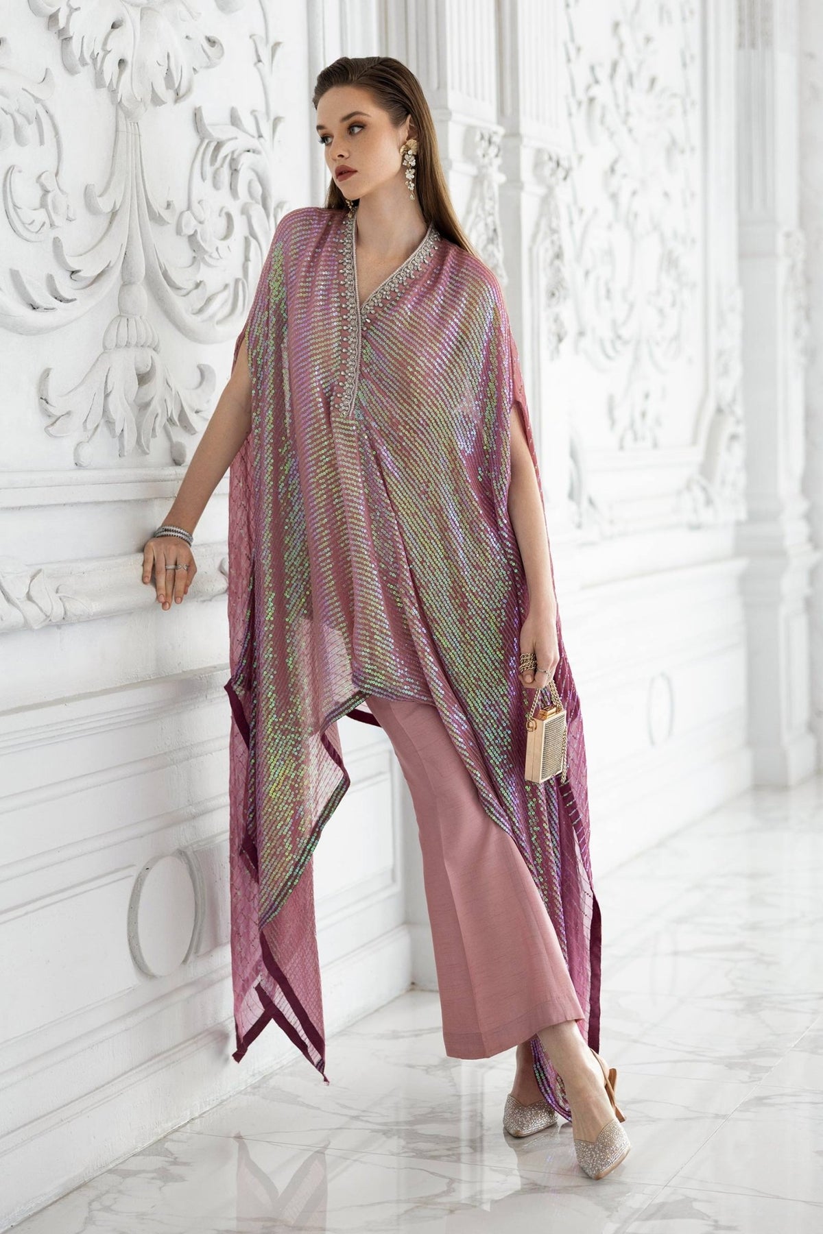 Maria B | RTW | 3 Piece Embroidered Chiffon Suit-Brand:Maria B-Type:Luxury Formals-Pink - House of Maryam- Buy in UK, USA