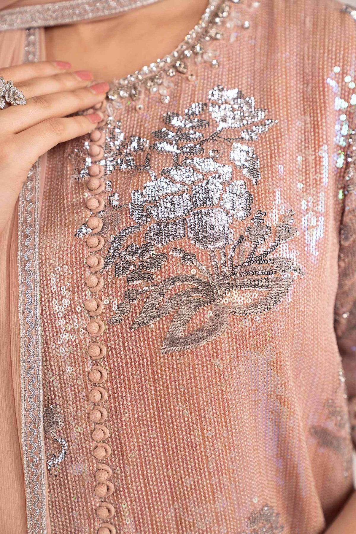 Maria B | RTW | 3 Piece Embroidered Chiffon Suit-Brand:Maria B-Type:Luxury Formals-Pink - House of Maryam- Buy in UK, USA