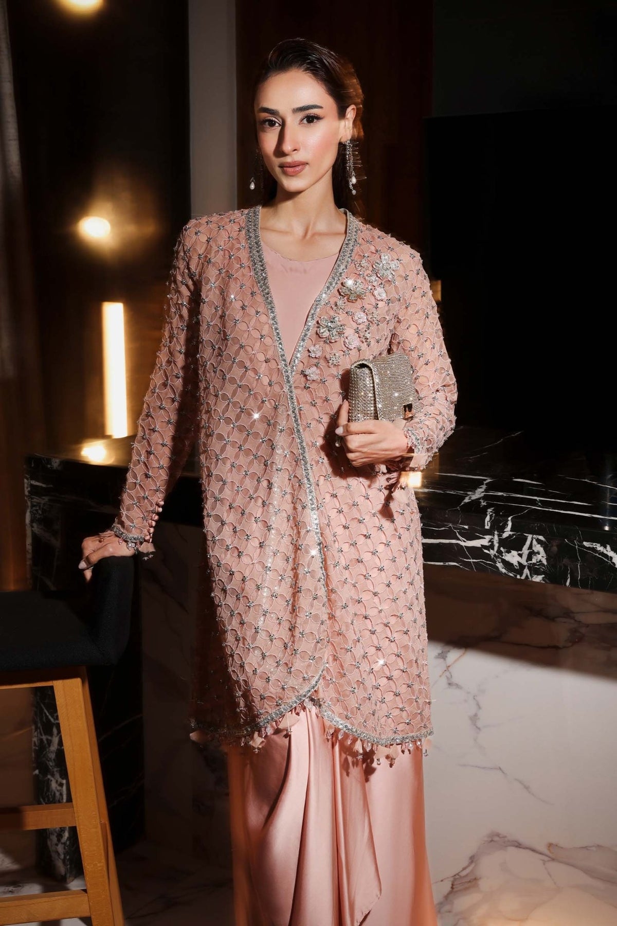 Maria B | RTW | 3 Piece Embroidered Chiffon Suit-Brand:Maria B-Type:Luxury Formals-Pink - House of Maryam- Buy in UK, USA