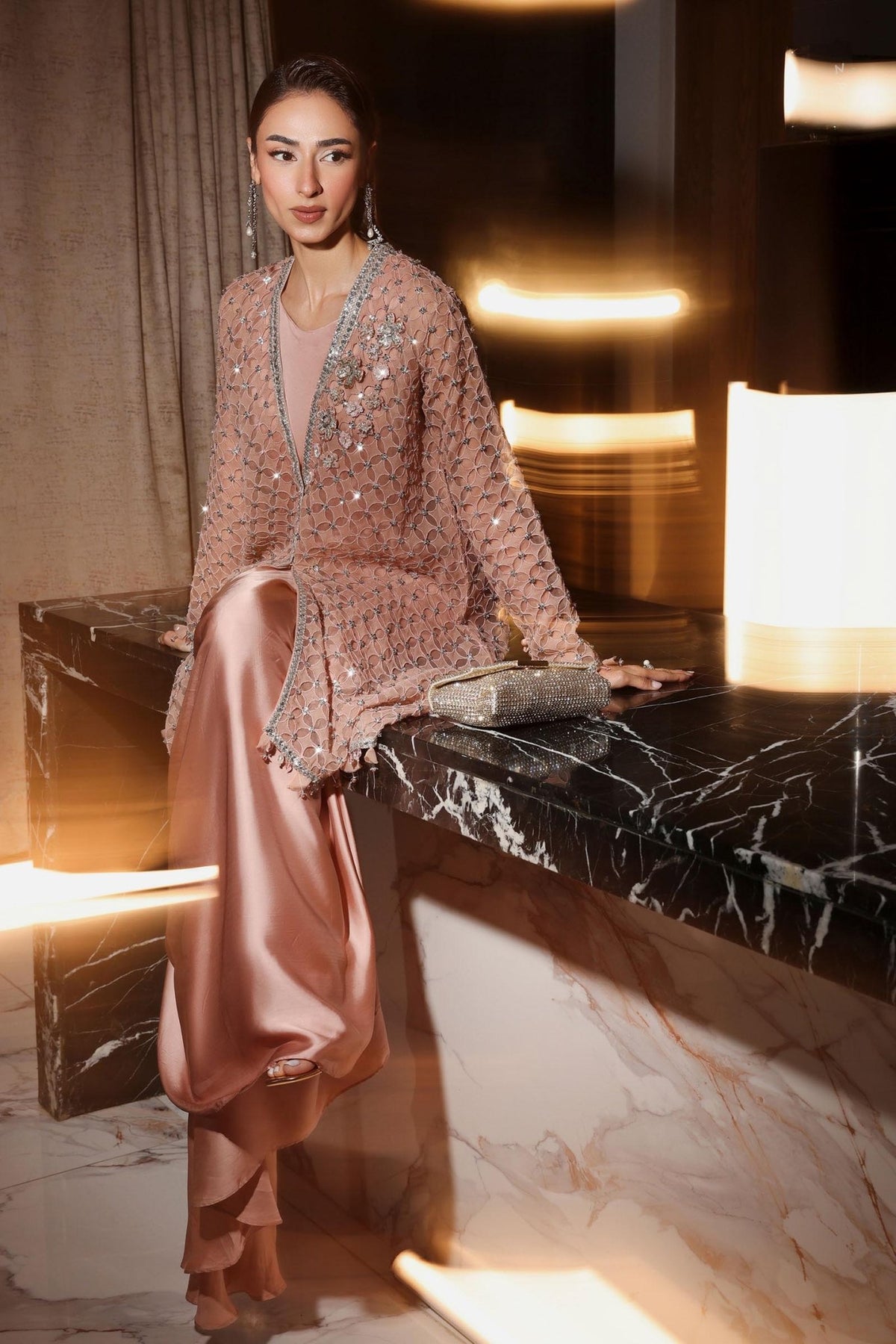 Maria B | RTW | 3 Piece Embroidered Chiffon Suit-Brand:Maria B-Type:Luxury Formals-Pink - House of Maryam- Buy in UK, USA