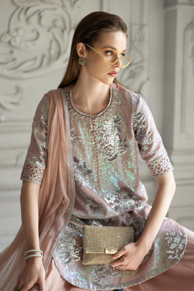 Maria B | RTW | 3 Piece Embroidered Chiffon Suit-Brand:Maria B-Type:Luxury Formals-Pink - House of Maryam- Buy in UK, USA