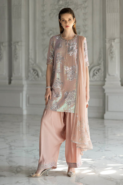 Maria B | RTW | 3 Piece Embroidered Chiffon Suit-Brand:Maria B-Type:Luxury Formals-Pink - House of Maryam- Buy in UK, USA