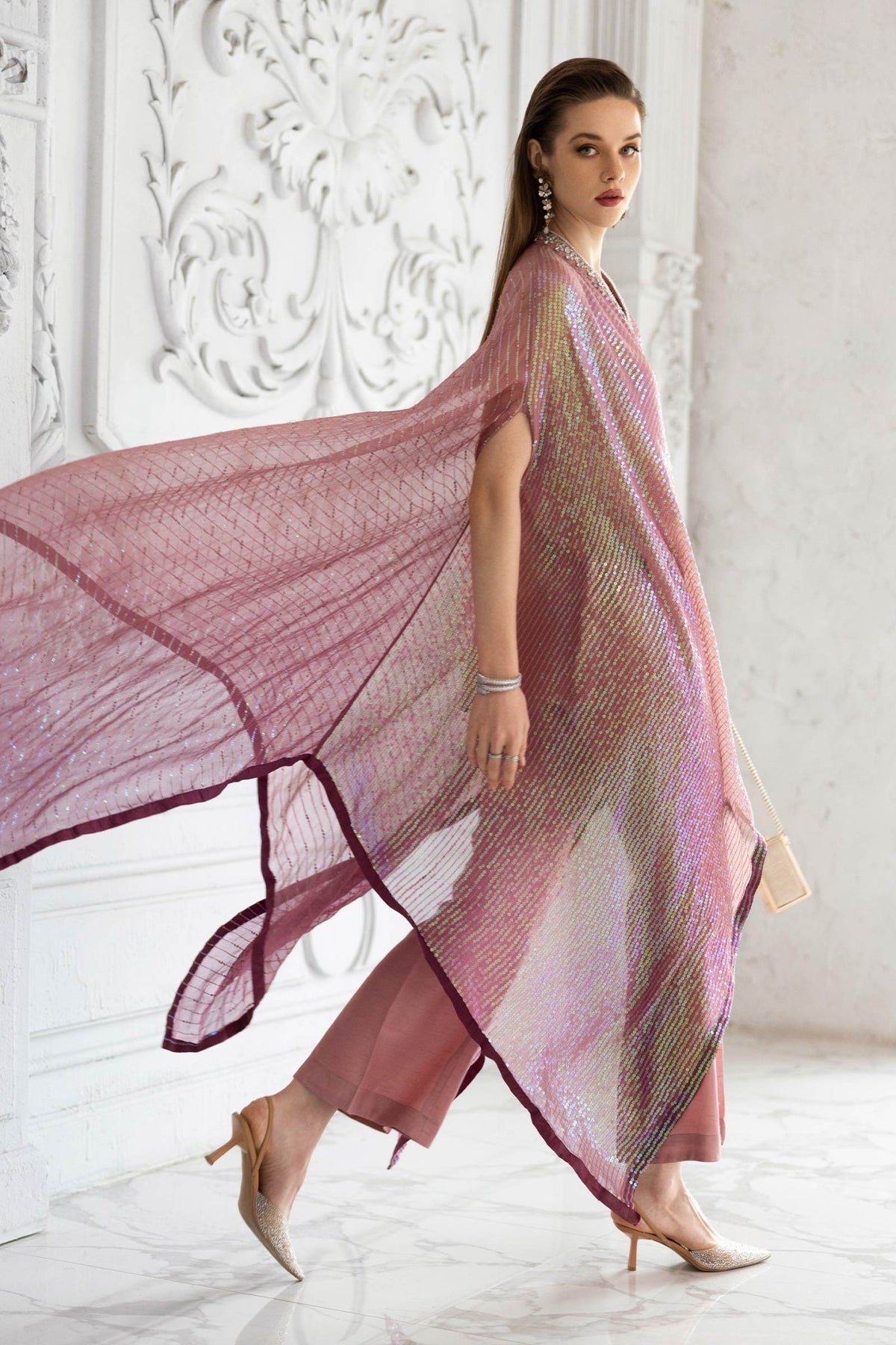 Maria B | RTW | 3 Piece Embroidered Chiffon Suit-Brand:Maria B-Type:Luxury Formals-Pink - House of Maryam- Buy in UK, USA