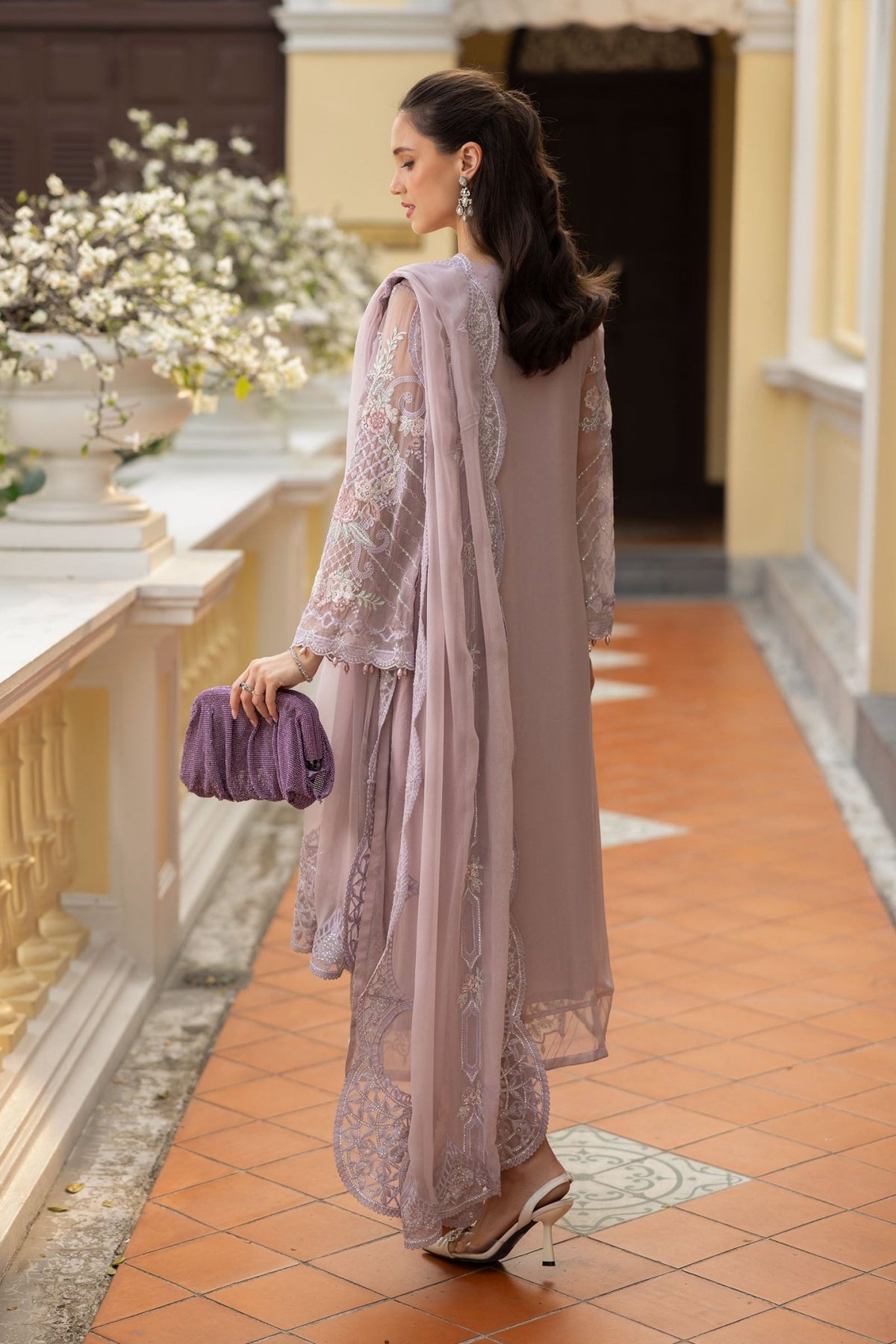 Maria B | RTW | 3 Piece Embroidered Chiffon Suit-Brand:Maria B-Type:Luxury Formals-Purple - House of Maryam- Buy in UK, USA