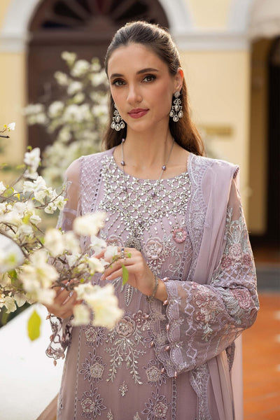 Maria B | RTW | 3 Piece Embroidered Chiffon Suit-Brand:Maria B-Type:Luxury Formals-Purple - House of Maryam- Buy in UK, USA