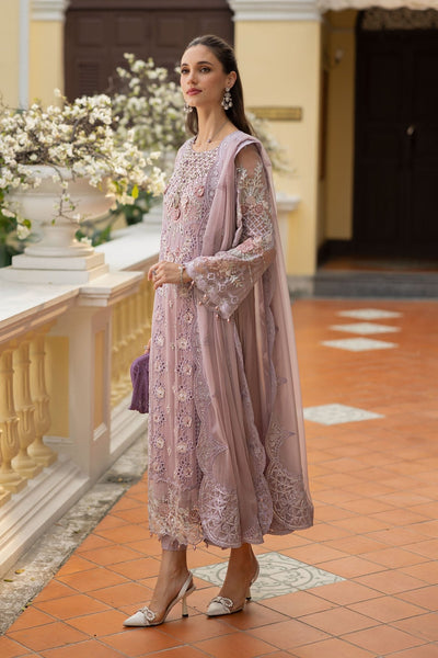 Maria B | RTW | 3 Piece Embroidered Chiffon Suit-Brand:Maria B-Type:Luxury Formals-Purple - House of Maryam- Buy in UK, USA
