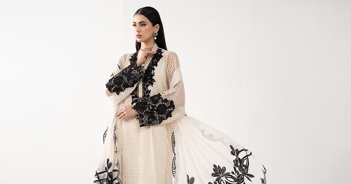 Maria B | RTW | 3 Piece Embroidered Chiffon Suit-Brand:Maria B-Type:Luxury Formals-White - House of Maryam- Buy in UK, USA