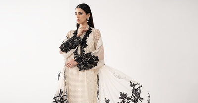 Maria B | RTW | 3 Piece Embroidered Chiffon Suit-Brand:Maria B-Type:Luxury Formals-White - House of Maryam- Buy in UK, USA