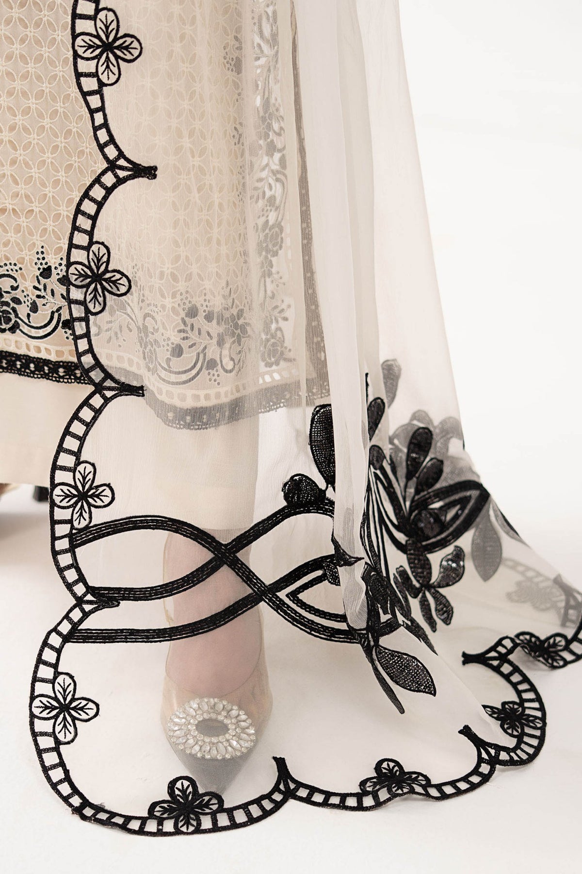 Maria B | RTW | 3 Piece Embroidered Chiffon Suit-Brand:Maria B-Type:Luxury Formals-White - House of Maryam- Buy in UK, USA