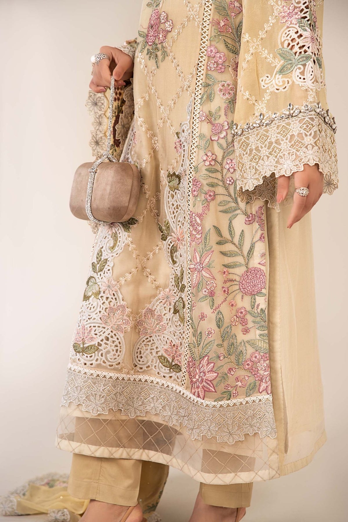 Maria B | RTW | 3 Piece Embroidered Chiffon Suit-Brand:Maria B-Type:Luxury Formals-Yellow - House of Maryam- Buy in UK, USA