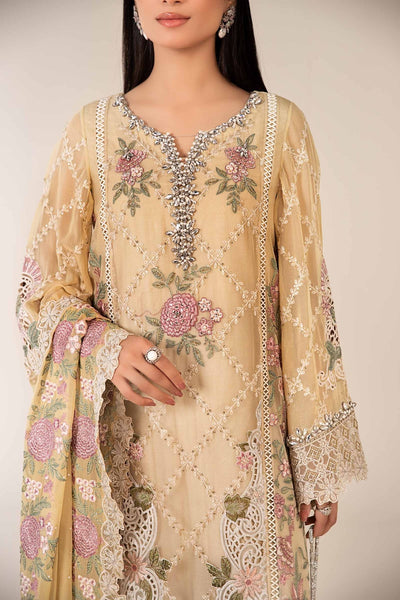 Maria B | RTW | 3 Piece Embroidered Chiffon Suit-Brand:Maria B-Type:Luxury Formals-Yellow - House of Maryam- Buy in UK, USA