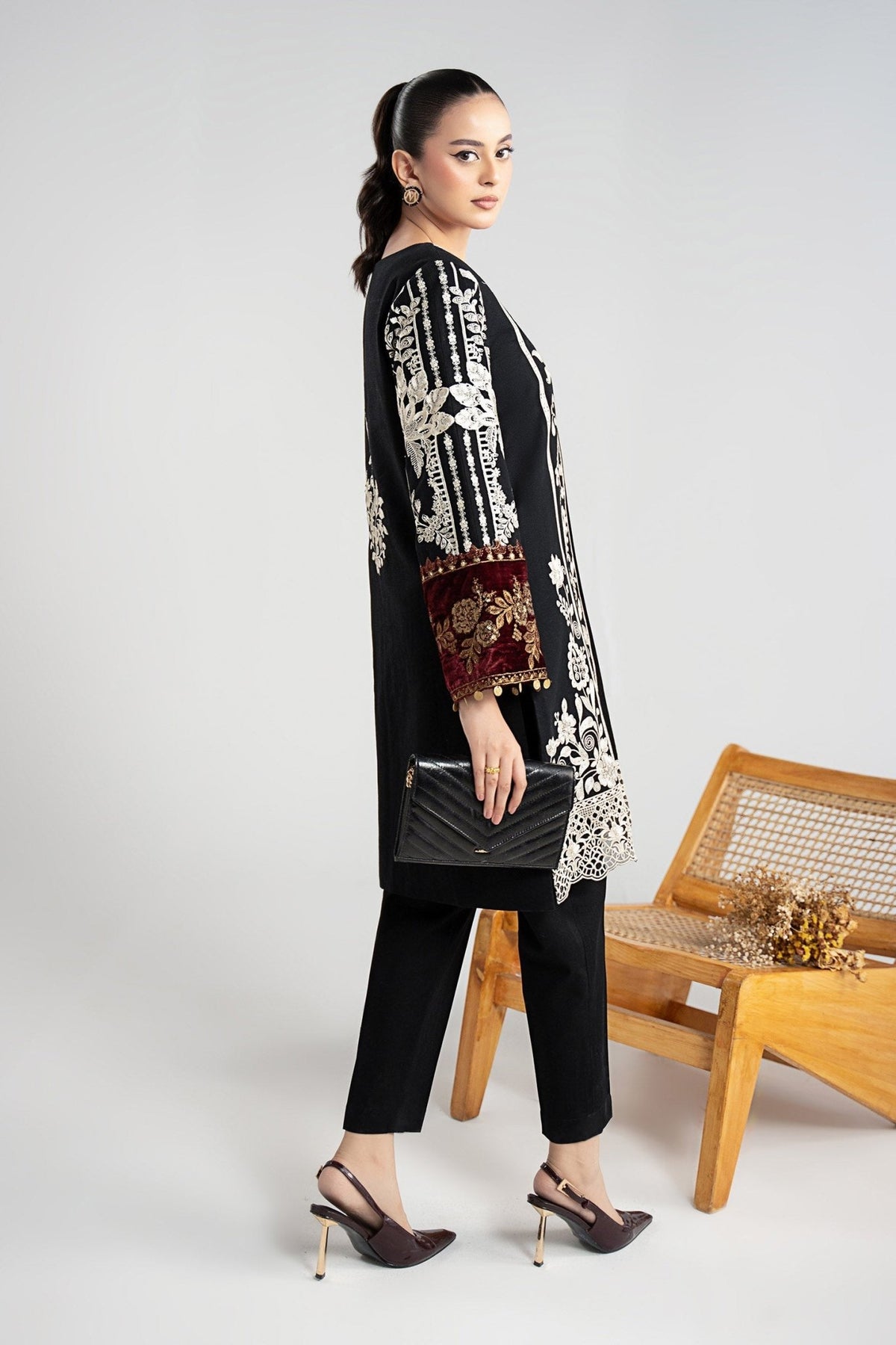Maria B | RTW | 3 Piece Embroidered Cotton Dobby Suit-Brand:Maria B-Type:Luxury Pret-Black - House of Maryam- Buy in UK, USA
