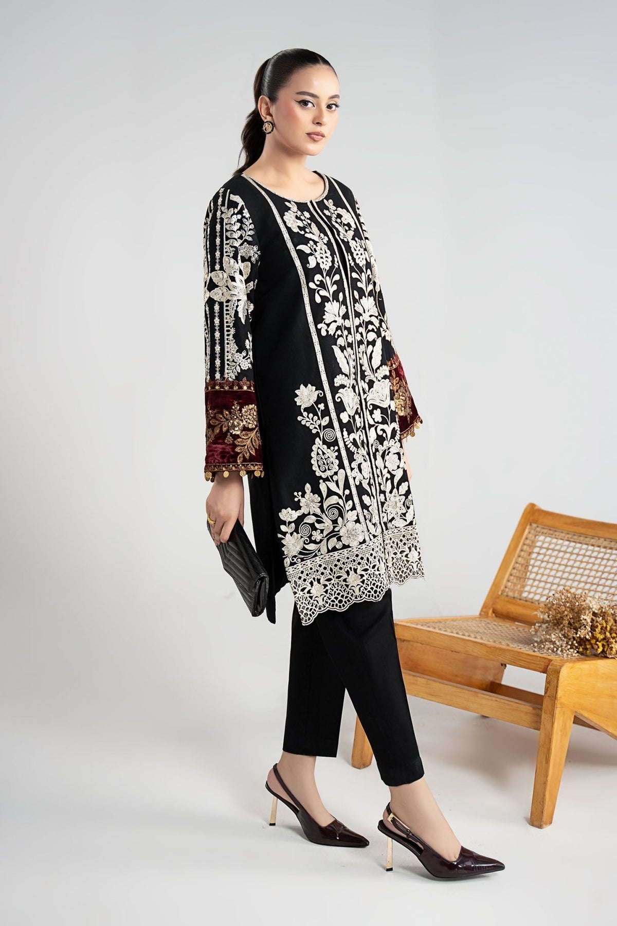 Maria B | RTW | 3 Piece Embroidered Cotton Dobby Suit-Brand:Maria B-Type:Luxury Pret-Black - House of Maryam- Buy in UK, USA