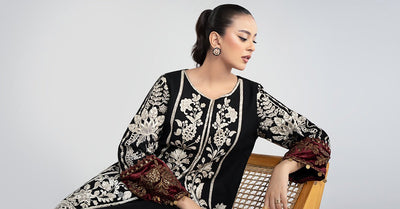 Maria B | RTW | 3 Piece Embroidered Cotton Dobby Suit-Brand:Maria B-Type:Luxury Pret-Black - House of Maryam- Buy in UK, USA