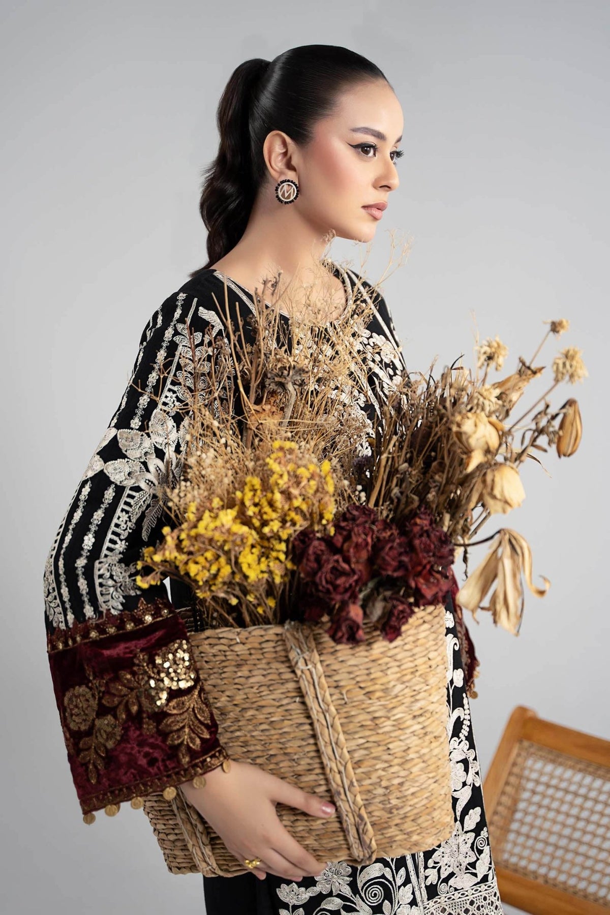 Maria B | RTW | 3 Piece Embroidered Cotton Dobby Suit-Brand:Maria B-Type:Luxury Pret-Black - House of Maryam- Buy in UK, USA