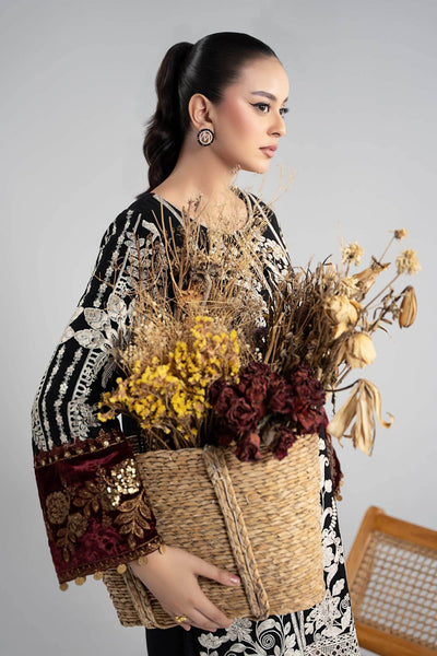 Maria B | RTW | 3 Piece Embroidered Cotton Dobby Suit-Brand:Maria B-Type:Luxury Pret-Black - House of Maryam- Buy in UK, USA