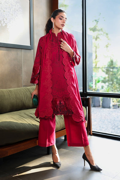 Maria B | RTW | 3 Piece Embroidered Cotton Jacquard Suit-Brand:Maria B-Type:Luxury Pret-Red - House of Maryam- Buy in UK, USA