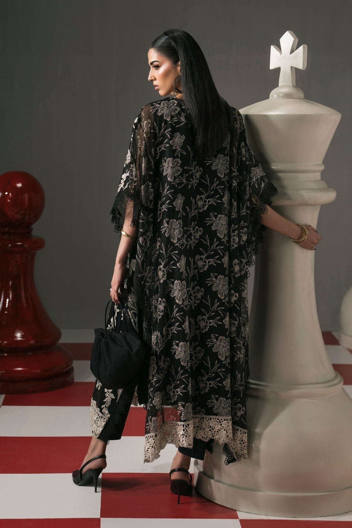 Maria B | RTW | 3 Piece Embroidered Cotton Net Suit-Brand:Maria B-Type:Luxury Pret-Black - House of Maryam- Buy in UK, USA