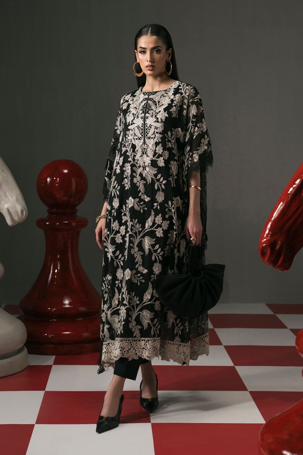 Maria B | RTW | 3 Piece Embroidered Cotton Net Suit-Brand:Maria B-Type:Luxury Pret-Black - House of Maryam- Buy in UK, USA