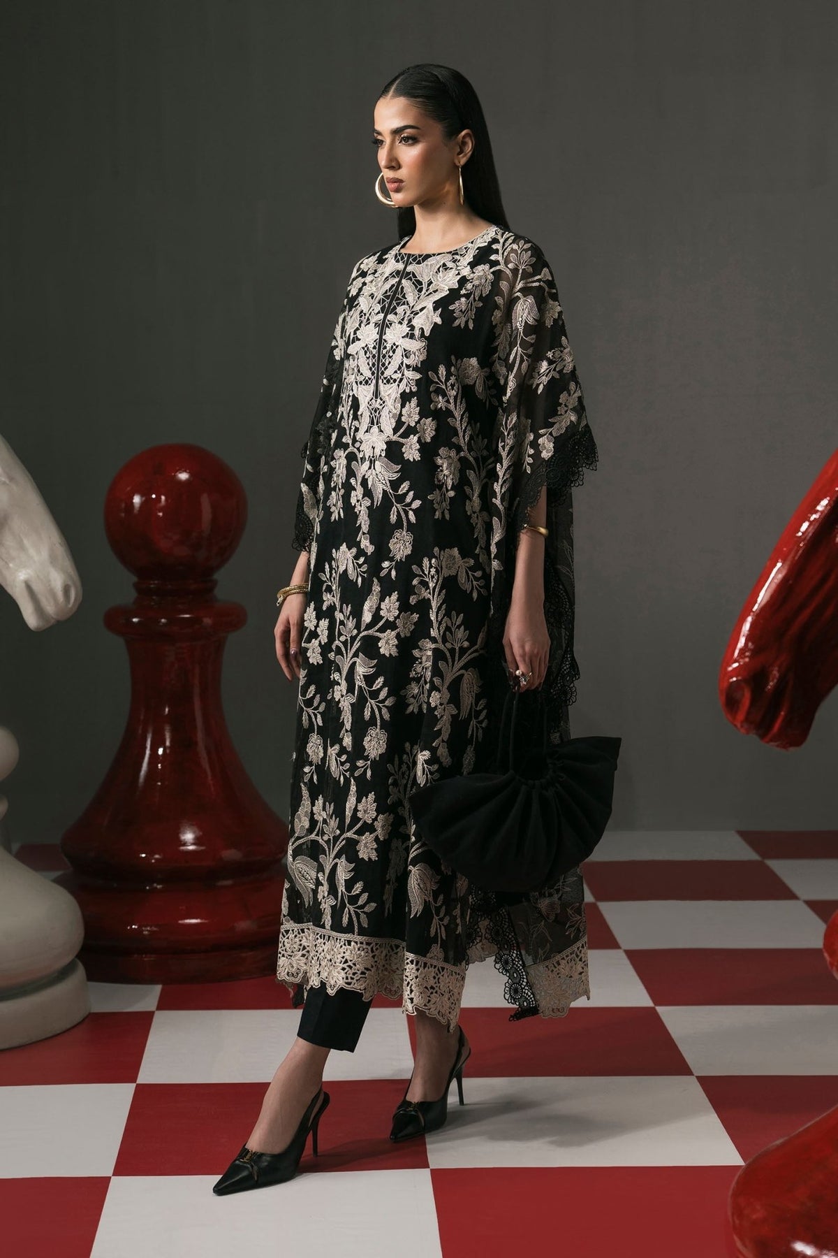 Maria B | RTW | 3 Piece Embroidered Cotton Net Suit-Brand:Maria B-Type:Luxury Pret-Black - House of Maryam- Buy in UK, USA